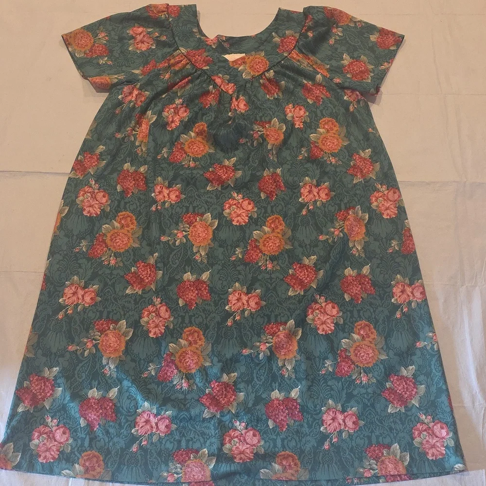 Just For Women VTG‎ Green Pink Floral Nighgown MuuMuu 1X